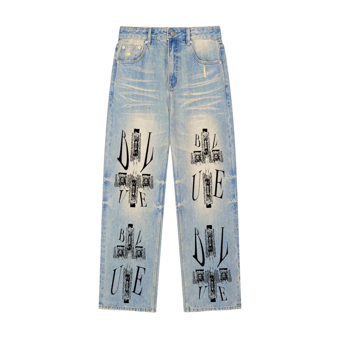 Sun Fade Raw Hem Denim Jeans