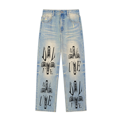 Sun Fade Raw Hem Denim Jeans