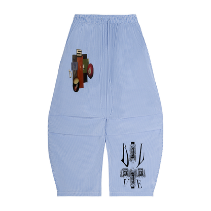 Vertical Stripe Drawstring Barrel Pants