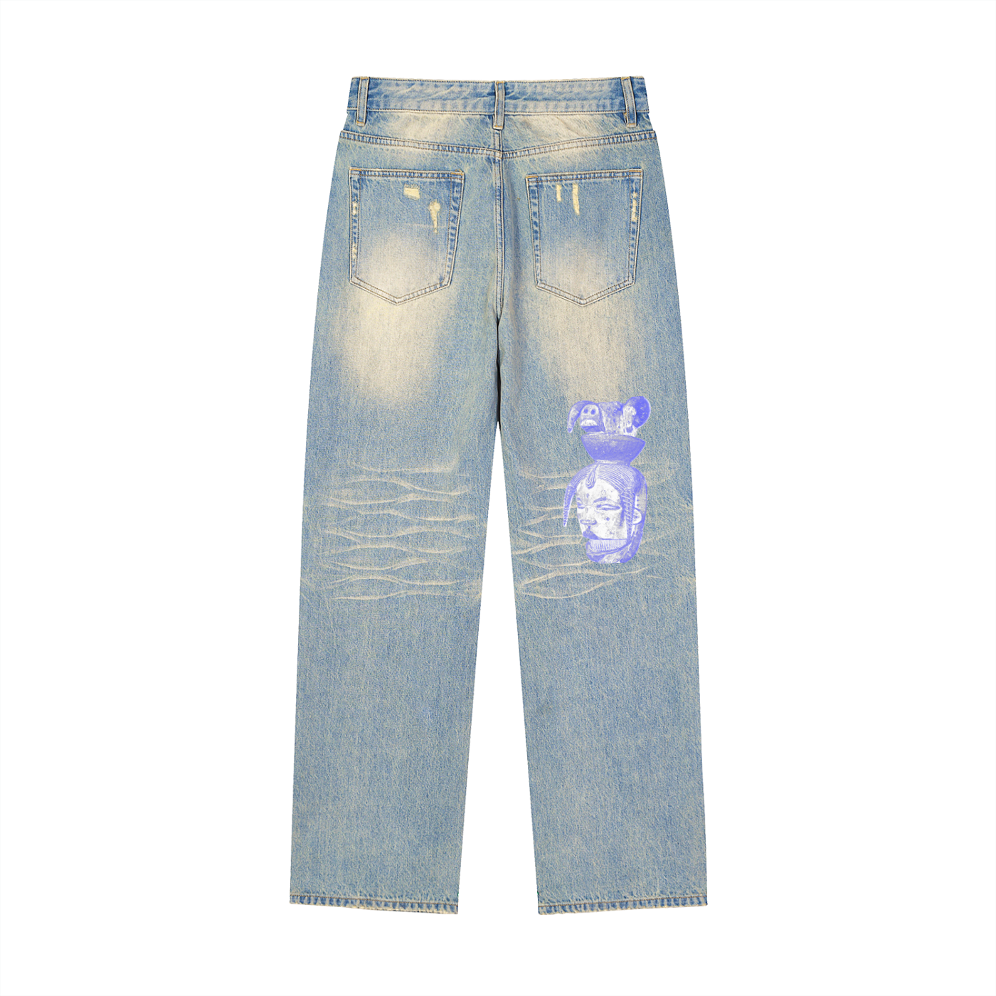 Sun Fade Raw Hem Denim Jeans