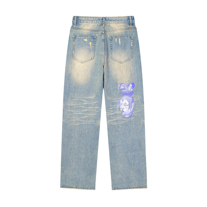 Sun Fade Raw Hem Denim Jeans