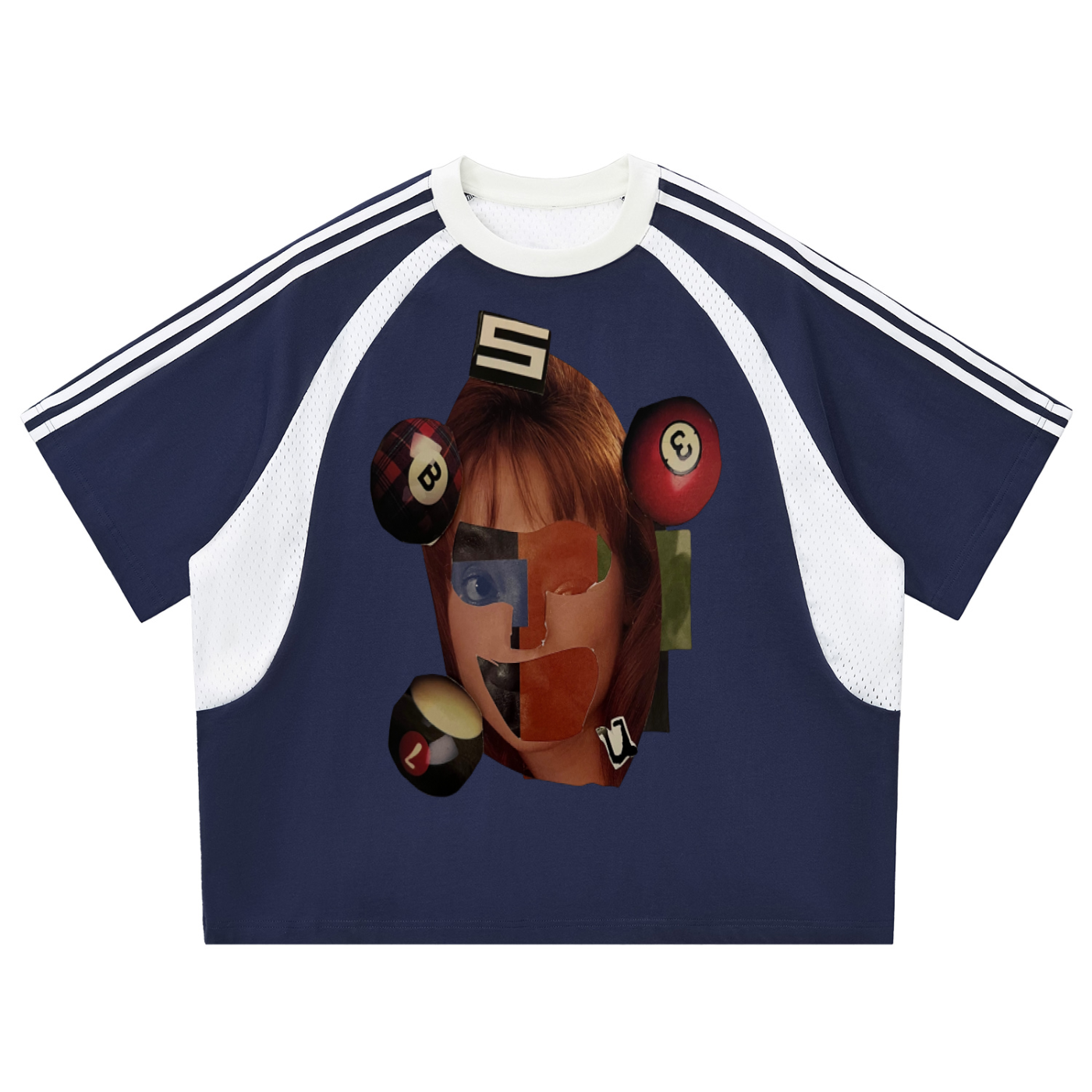 Contrast Stripes Panel Mesh T-shirt