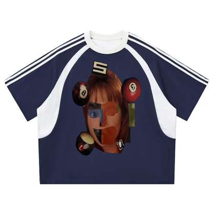 Contrast Stripes Panel Mesh T-shirt