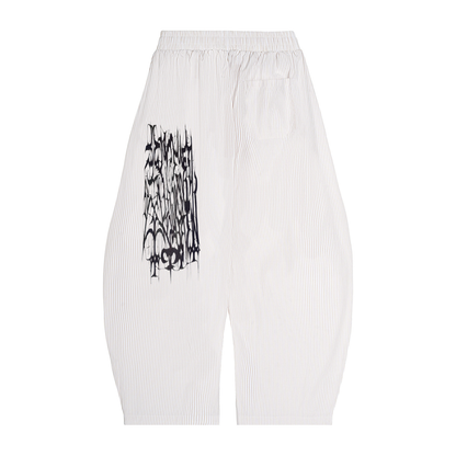 Vertical Stripe Drawstring Barrel Pants