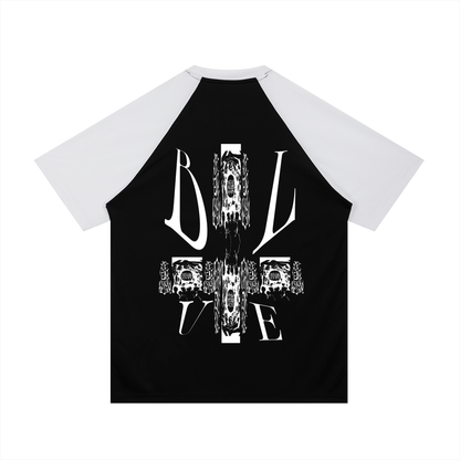 Contrast Raglan Sleeve Mesh T-Shirt