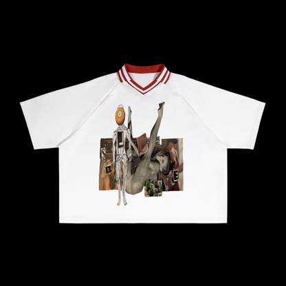 Contrast Lapel Collar Boxy T-Shirt