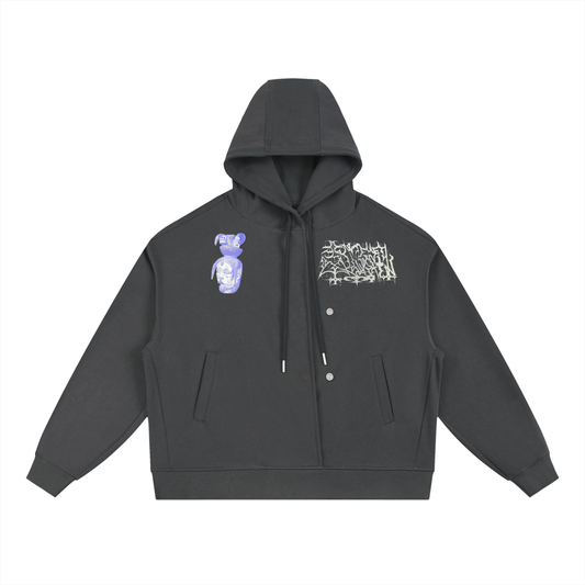 Boxy Button Placket Hoodie