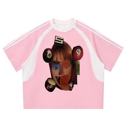 Contrast Stripes Panel Mesh T-shirt