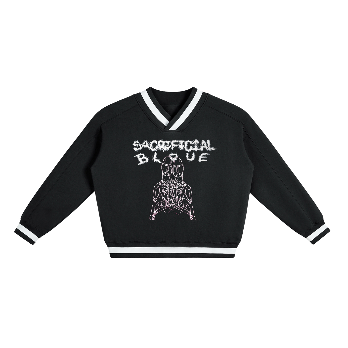 V-Neck Contrast Collar Boxy Sweatshirt