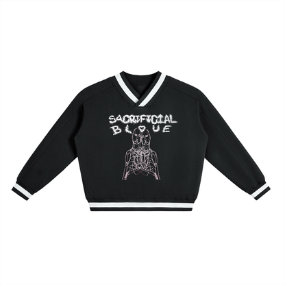 V-Neck Contrast Collar Boxy Sweatshirt